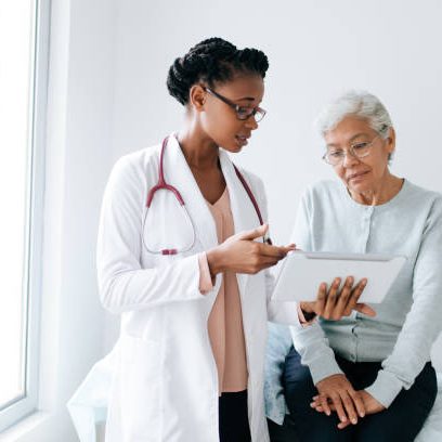 Female nurse explaining patient options